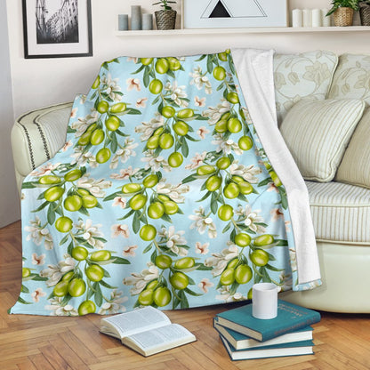 Elegant Olive Floral Print Fleece Blanket