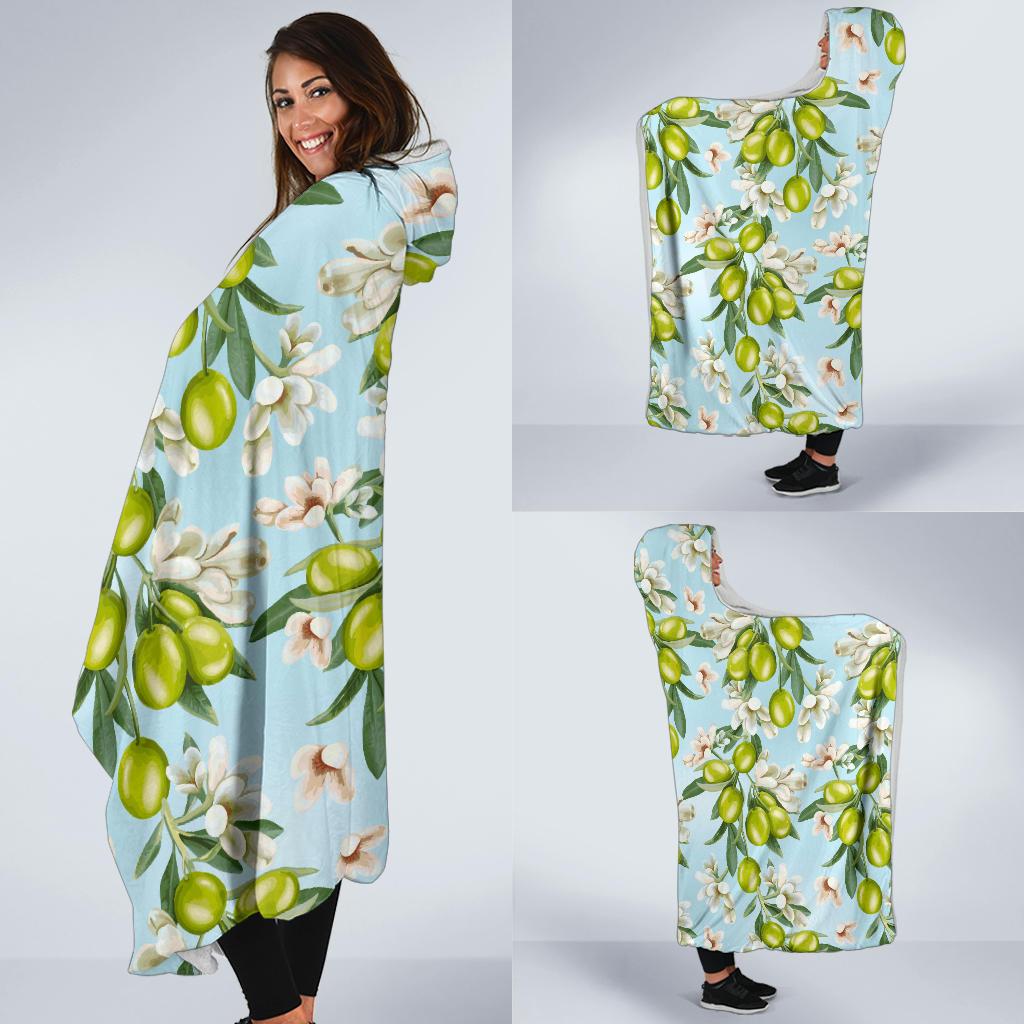 Elegant Olive Floral Print Hooded Blanket-JTAMIGO.COM