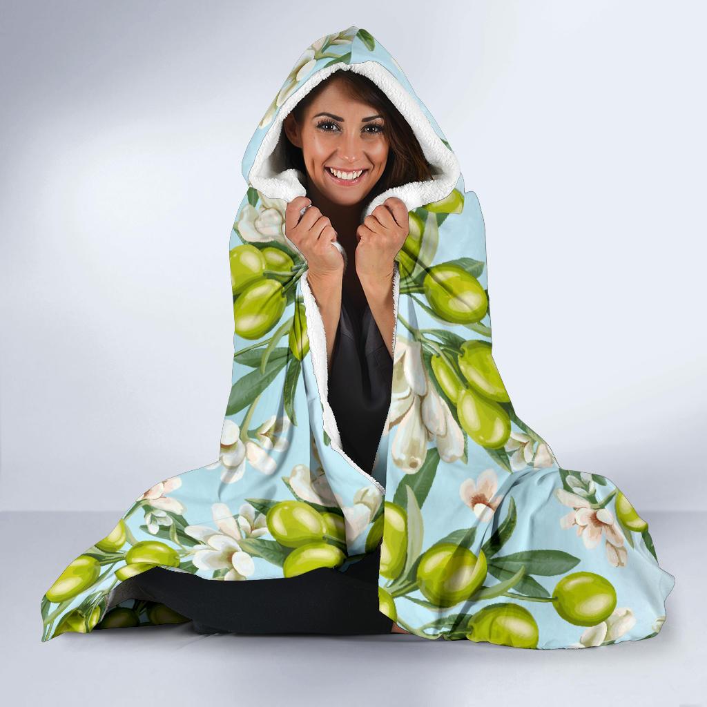 Elegant Olive Floral Print Hooded Blanket-JTAMIGO.COM