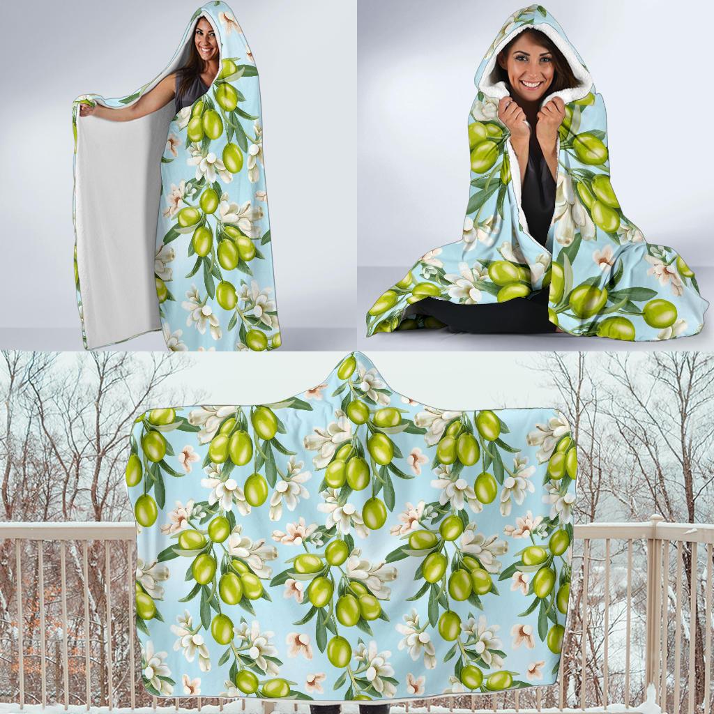 Elegant Olive Floral Print Hooded Blanket-JTAMIGO.COM