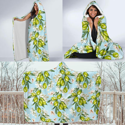 Elegant Olive Floral Print Hooded Blanket-JTAMIGO.COM
