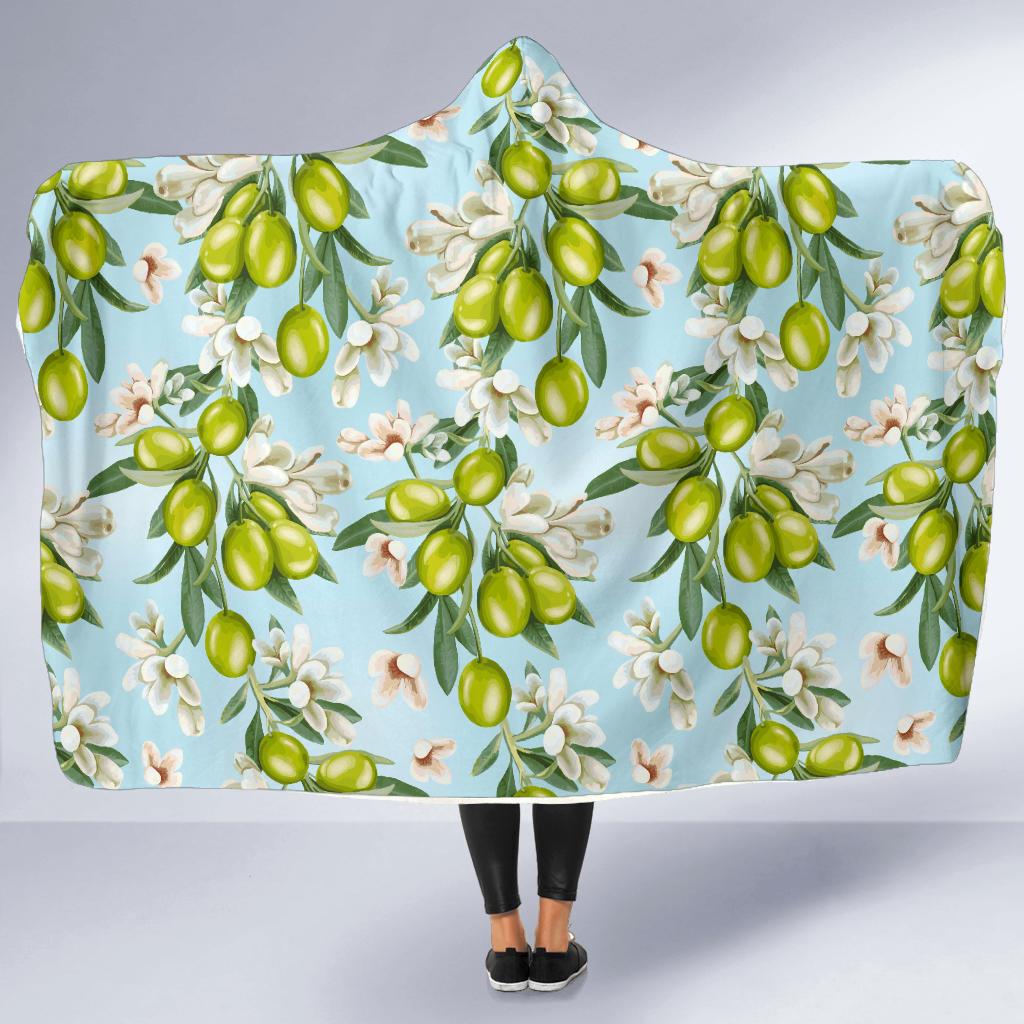 Elegant Olive Floral Print Hooded Blanket-JTAMIGO.COM
