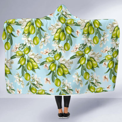 Elegant Olive Floral Print Hooded Blanket-JTAMIGO.COM