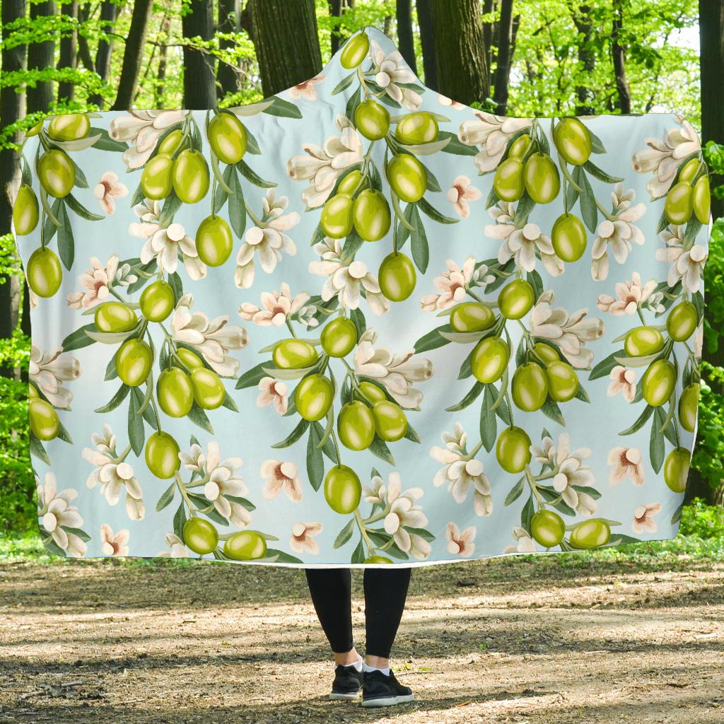 Elegant Olive Floral Print Hooded Blanket-JTAMIGO.COM