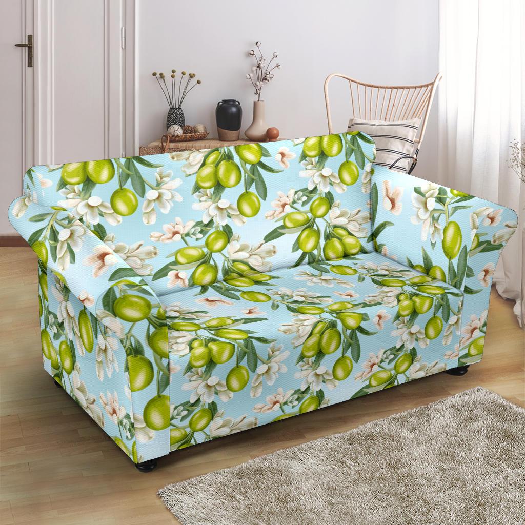 Elegant Olive Floral Print Loveseat Slipcover-JTAMIGO.COM