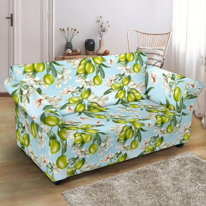 Elegant Olive Floral Print Loveseat Slipcover-JTAMIGO.COM