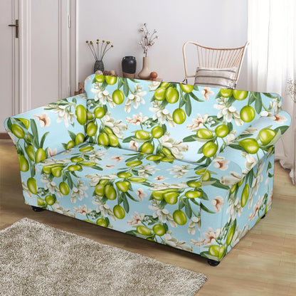 Elegant Olive Floral Print Loveseat Slipcover-JTAMIGO.COM