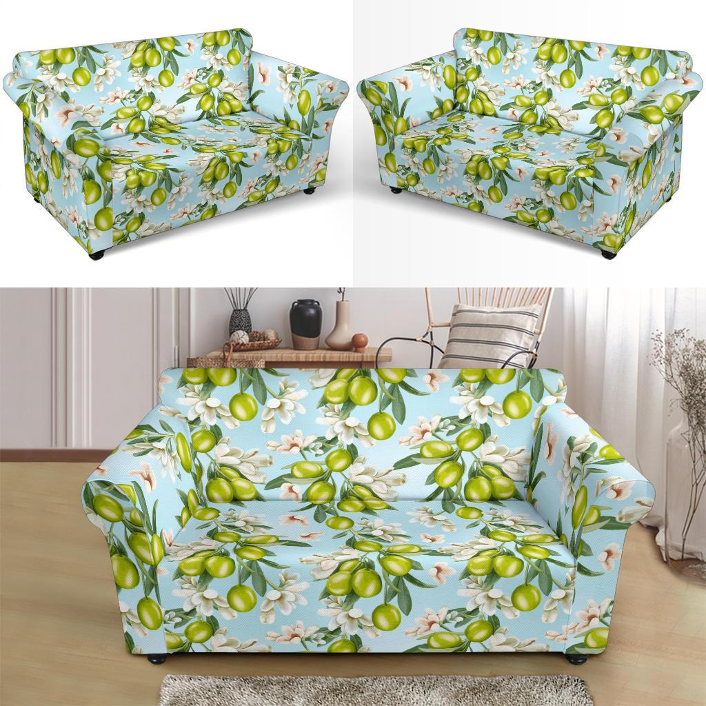 Elegant Olive Floral Print Loveseat Slipcover-JTAMIGO.COM