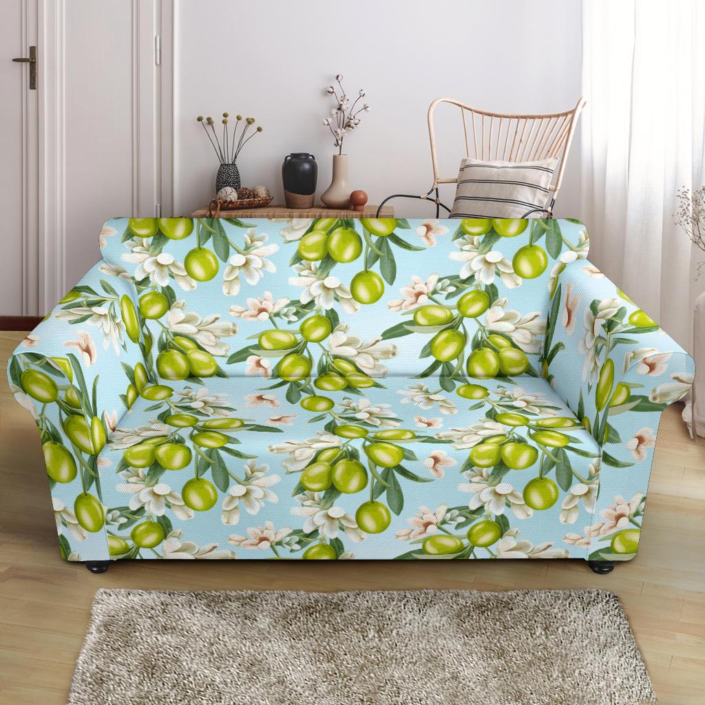 Elegant Olive Floral Print Loveseat Slipcover-JTAMIGO.COM