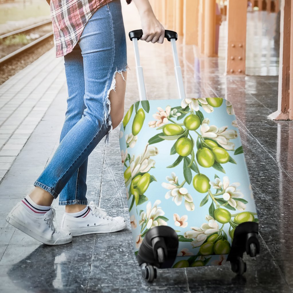 Elegant Olive Floral Print Luggage Cover Protector