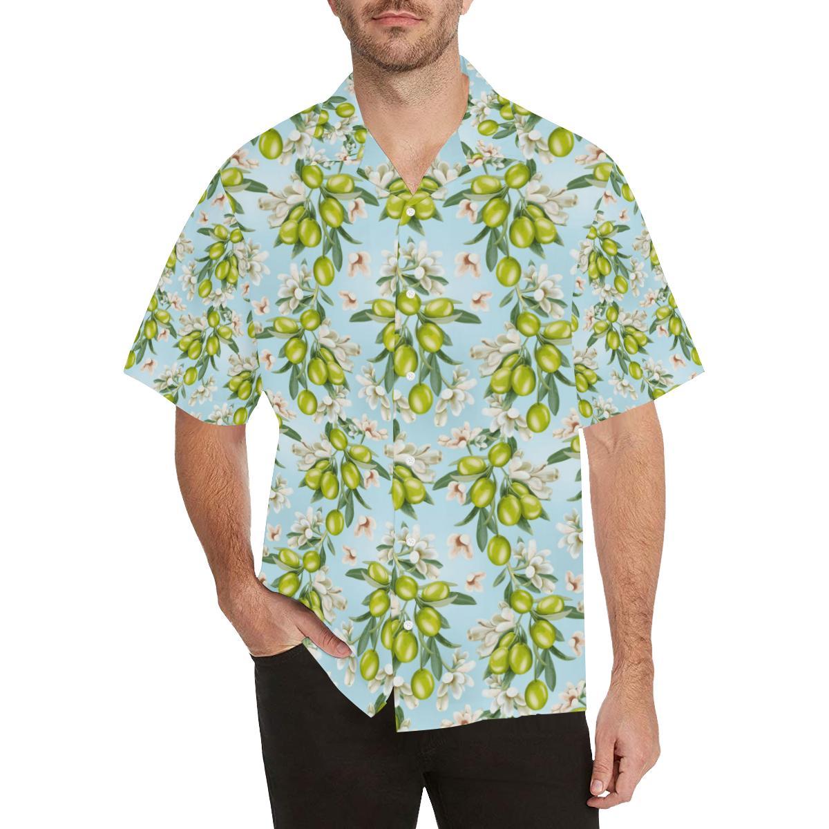Elegant Olive Floral Print Men Aloha Hawaiian Shirt