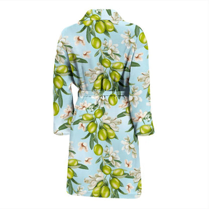 Elegant Olive Floral Print Men Bath Robe-JTAMIGO.COM