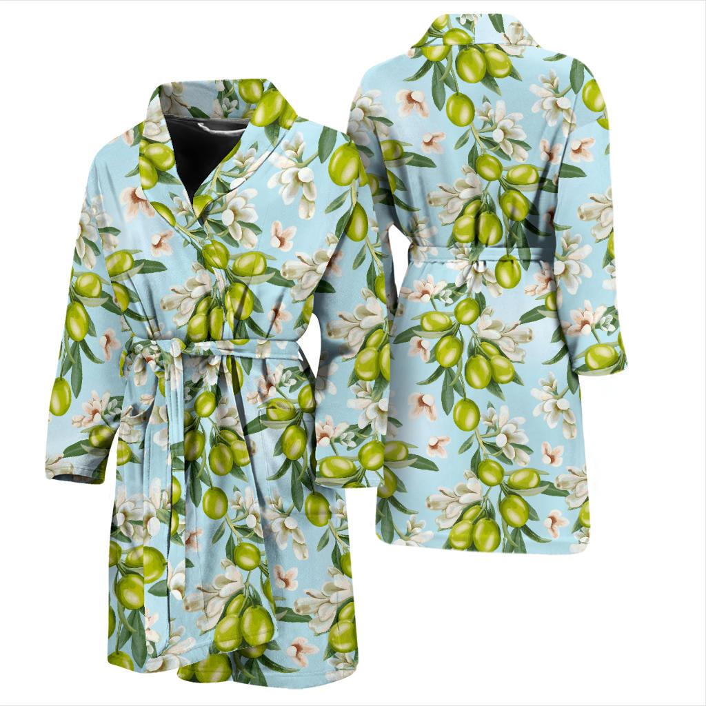 Elegant Olive Floral Print Men Bath Robe-JTAMIGO.COM