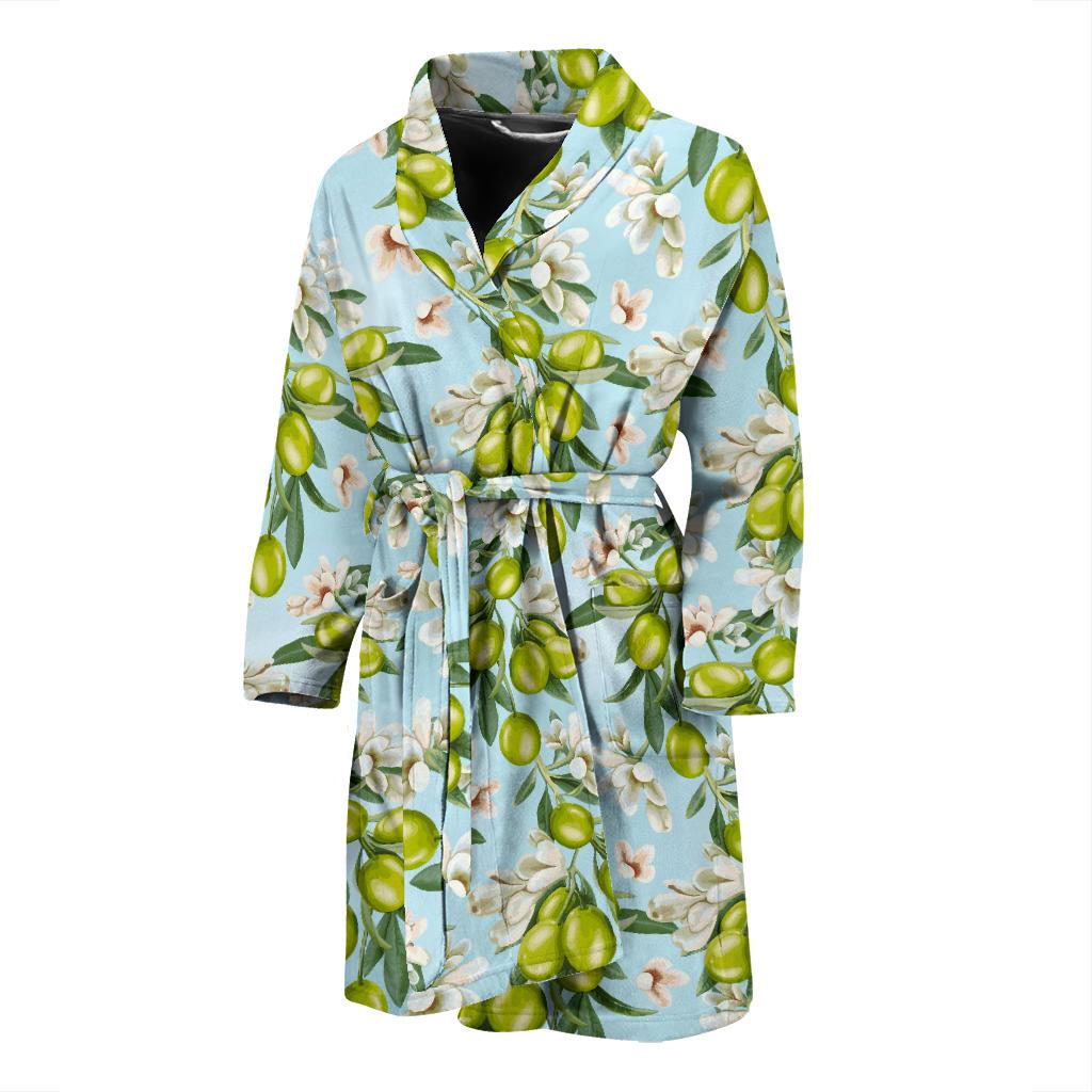 Elegant Olive Floral Print Men Bath Robe-JTAMIGO.COM