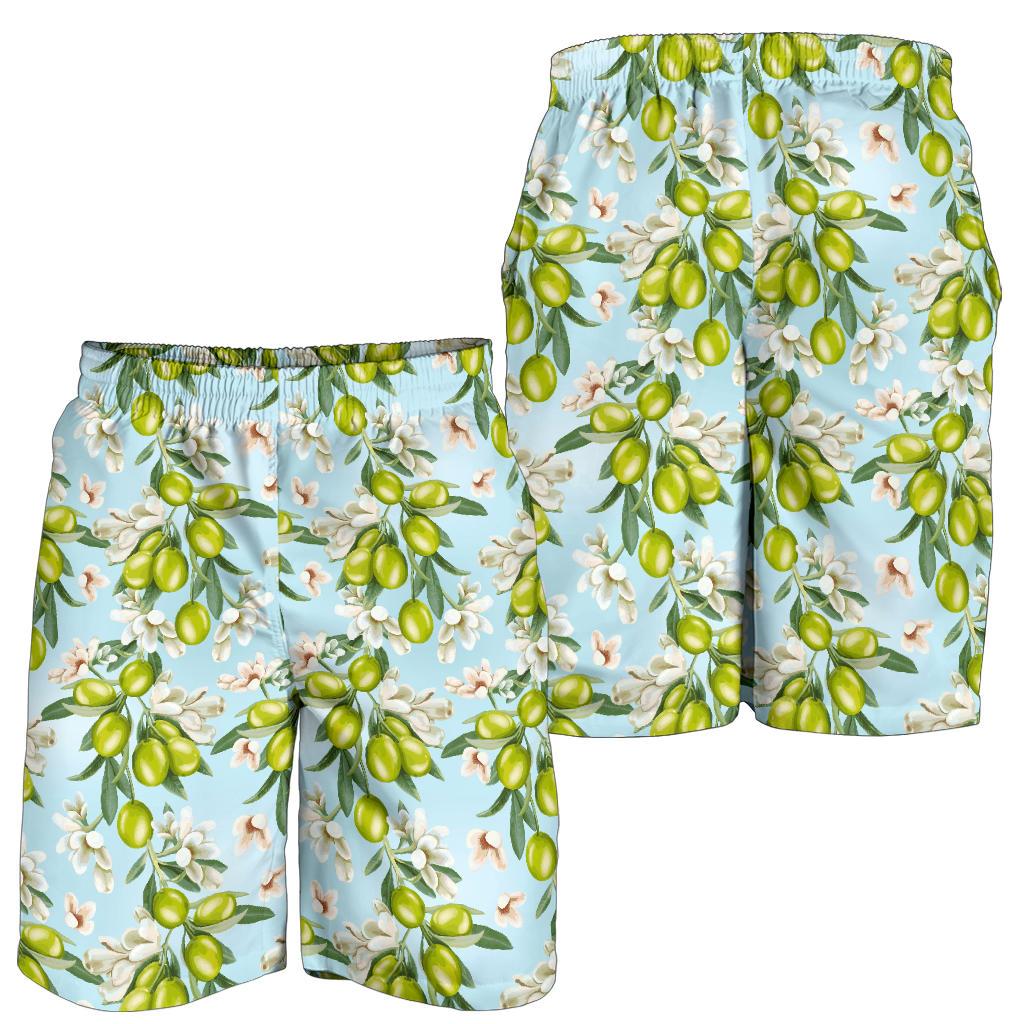 Elegant Olive Floral Print Mens Shorts-JTAMIGO.COM
