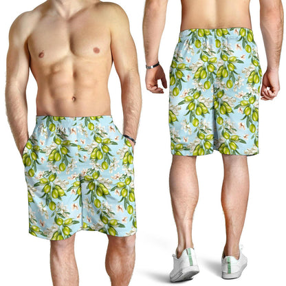 Elegant Olive Floral Print Mens Shorts-JTAMIGO.COM