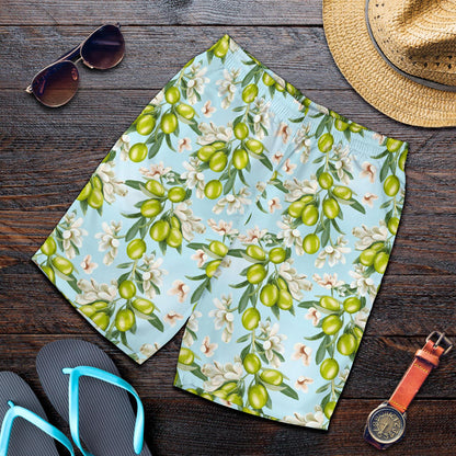 Elegant Olive Floral Print Mens Shorts-JTAMIGO.COM