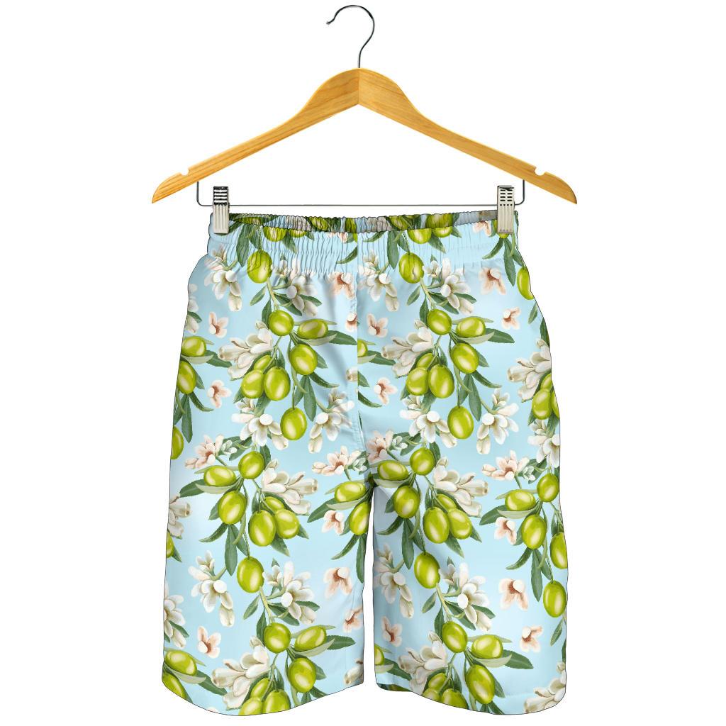 Elegant Olive Floral Print Mens Shorts-JTAMIGO.COM