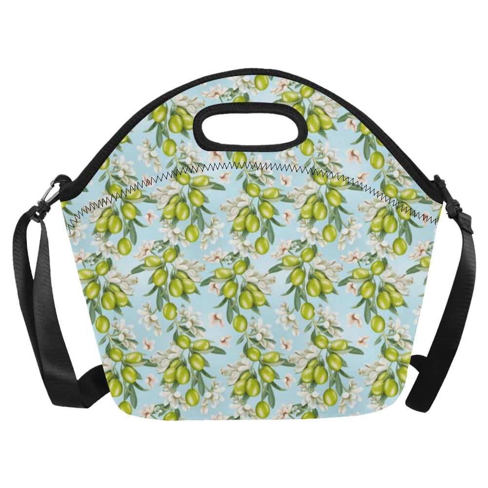 Elegant Olive Floral Print Neoprene Lunch Bag (Model 1669)(Large)-JTAMIGO.COM