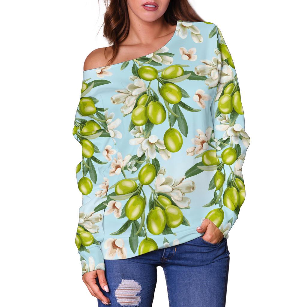 Elegant Olive Floral Print Off Shoulder Sweatshirt