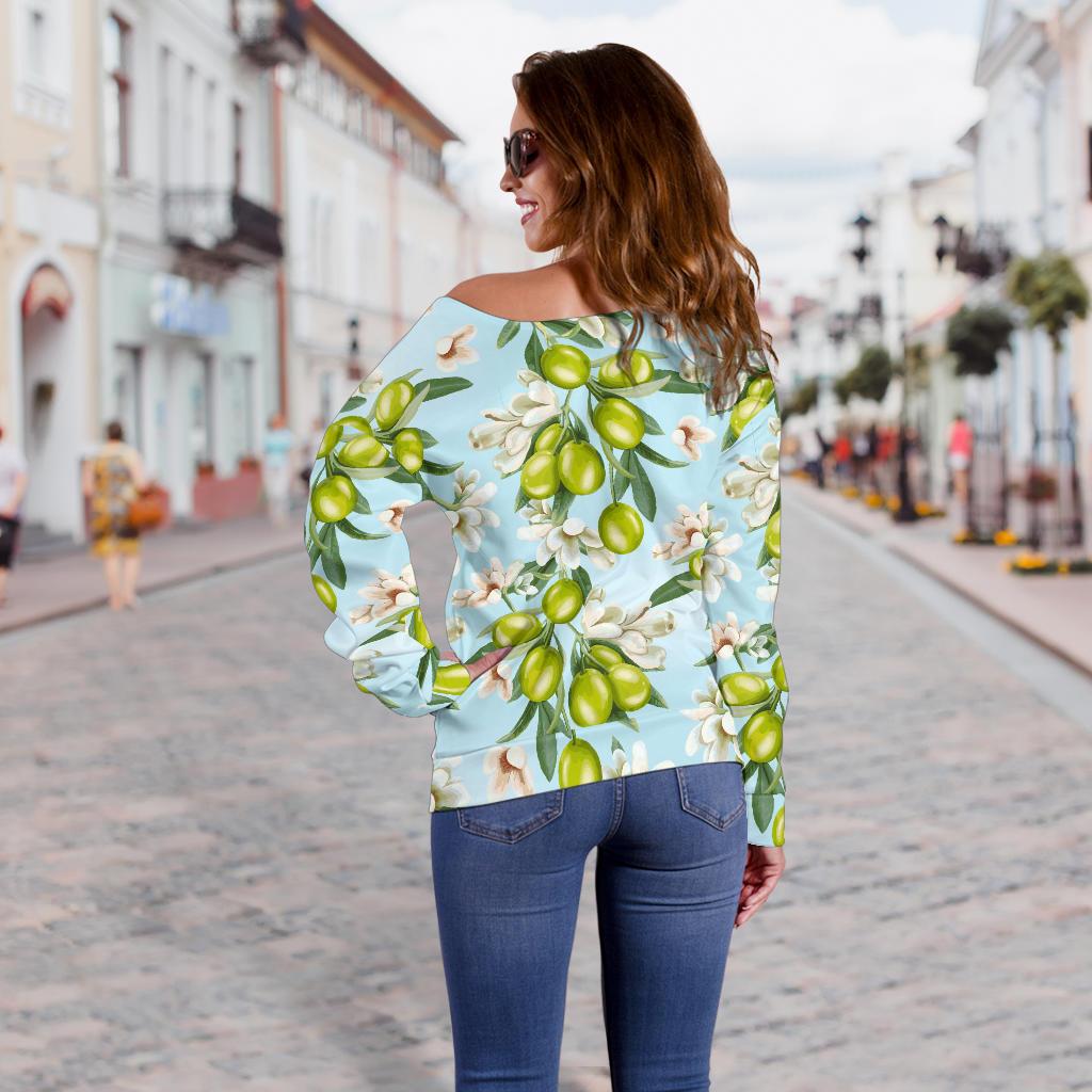 Elegant Olive Floral Print Off Shoulder Sweatshirt