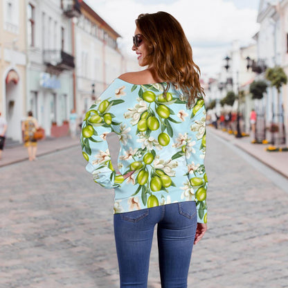 Elegant Olive Floral Print Off Shoulder Sweatshirt