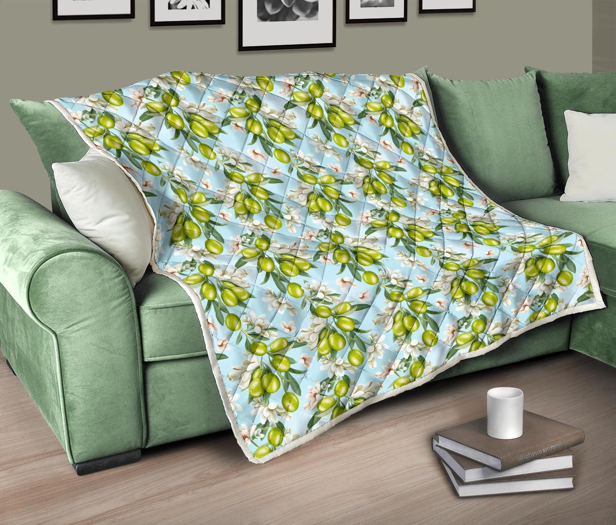 Elegant Olive Floral Print Premium Quilt-JTAMIGO.COM