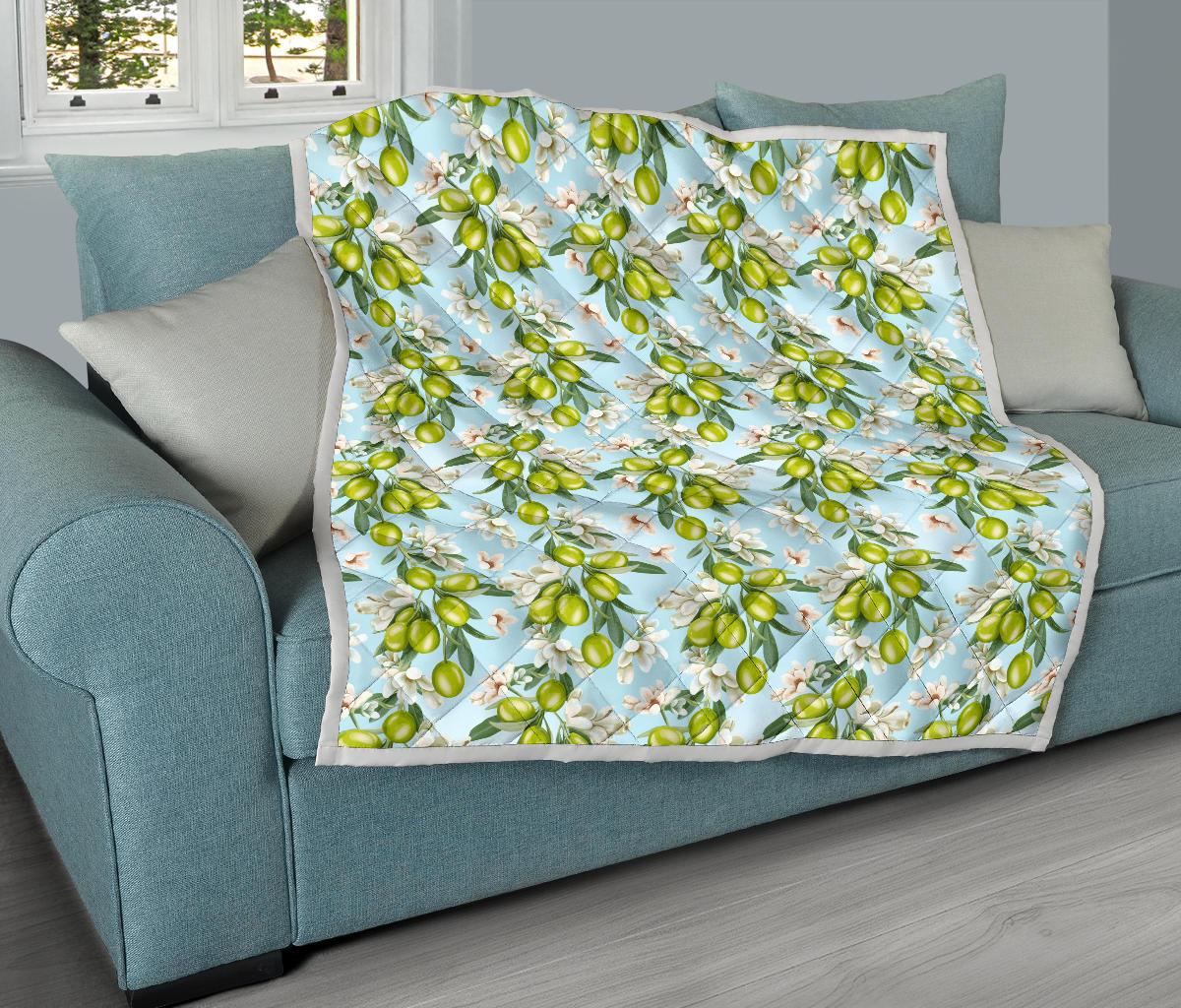 Elegant Olive Floral Print Premium Quilt-JTAMIGO.COM