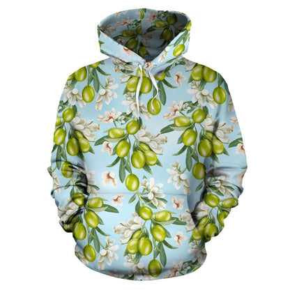 Elegant Olive Floral Print Pullover Hoodie