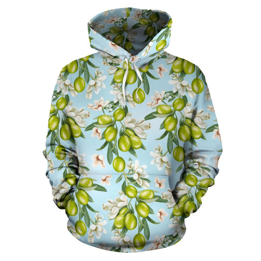 Elegant Olive Floral Print Pullover Hoodie