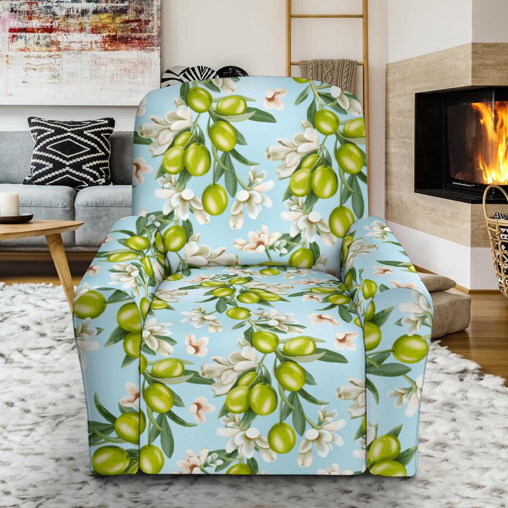 Elegant Olive Floral Print Single Sofa Slipcover -JTAMIGO.COM