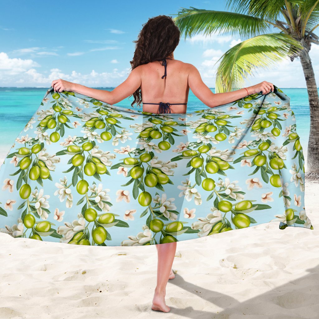 Elegant Olive Floral Print Sarong Pareo Wrap
