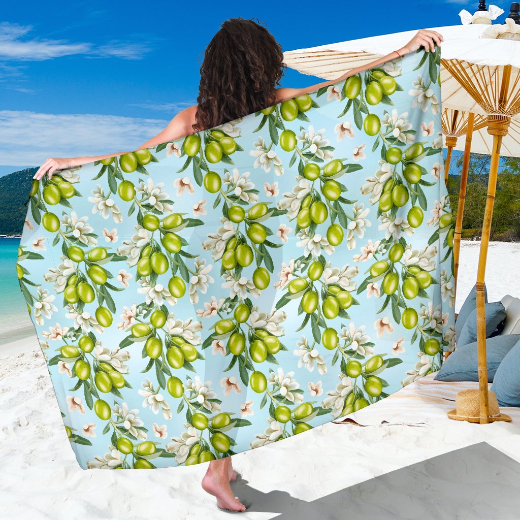 Elegant Olive Floral Print Sarong Pareo Wrap