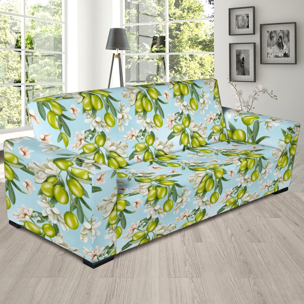 Elegant Olive Floral Print Sofa Slipcover-JTAMIGO.COM
