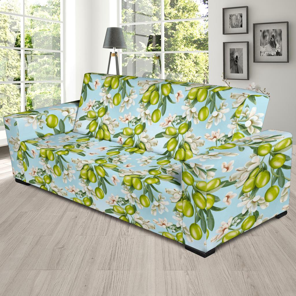 Elegant Olive Floral Print Sofa Slipcover-JTAMIGO.COM