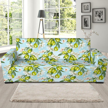 Elegant Olive Floral Print Sofa Slipcover-JTAMIGO.COM