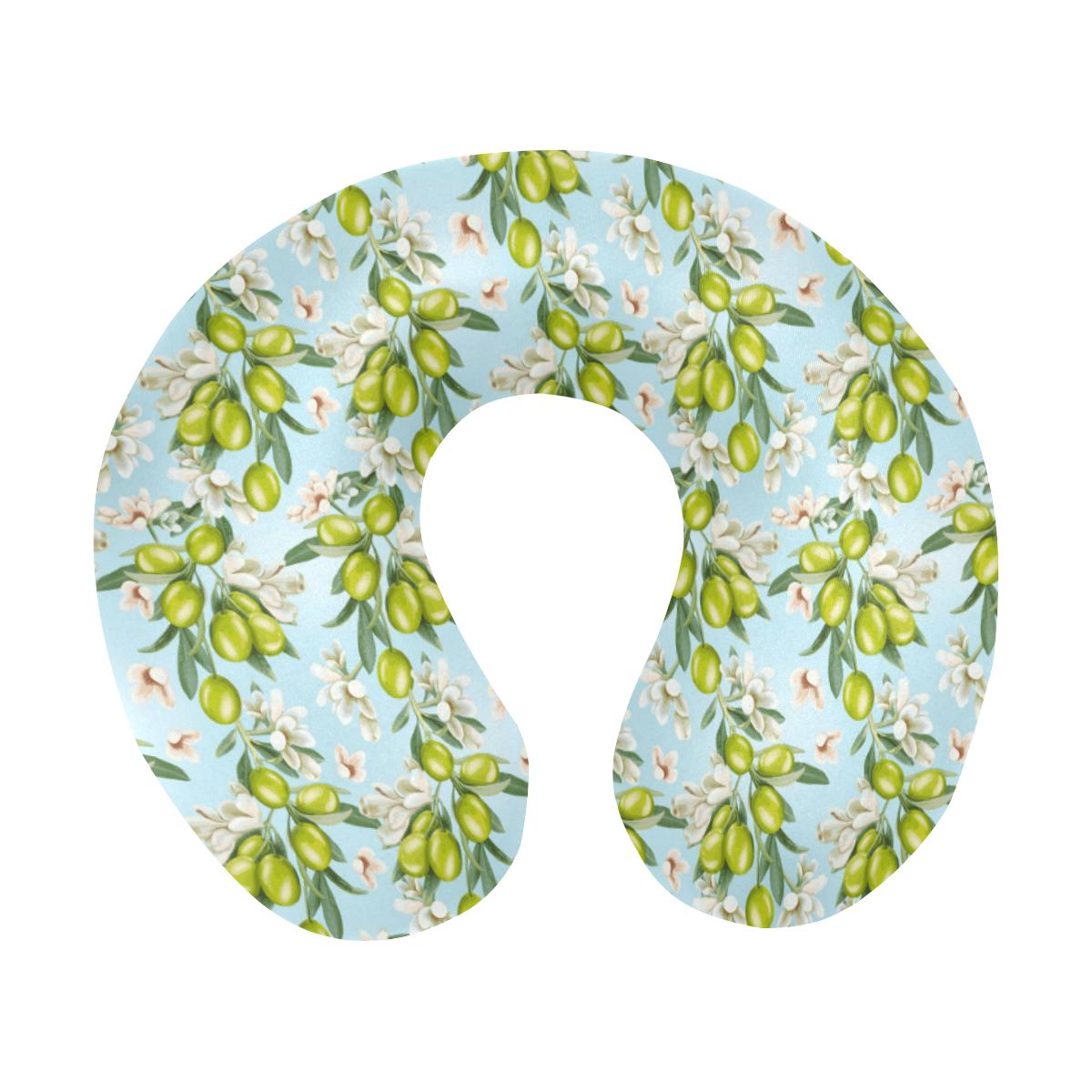 Elegant Olive Floral Print U-Shaped Travel Neck Pillow-JTAMIGO.COM