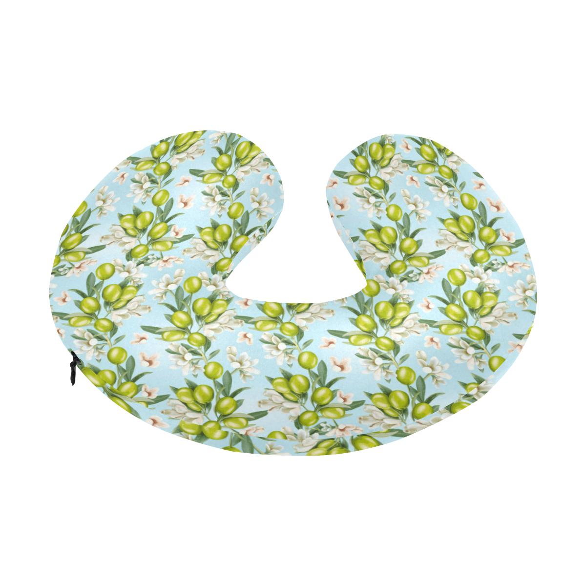 Elegant Olive Floral Print U-Shaped Travel Neck Pillow-JTAMIGO.COM