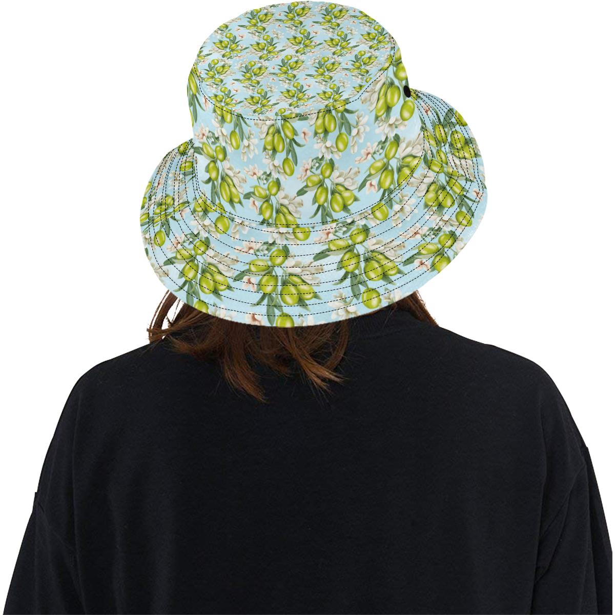 Elegant Olive Floral Print Unisex Bucket Hat
