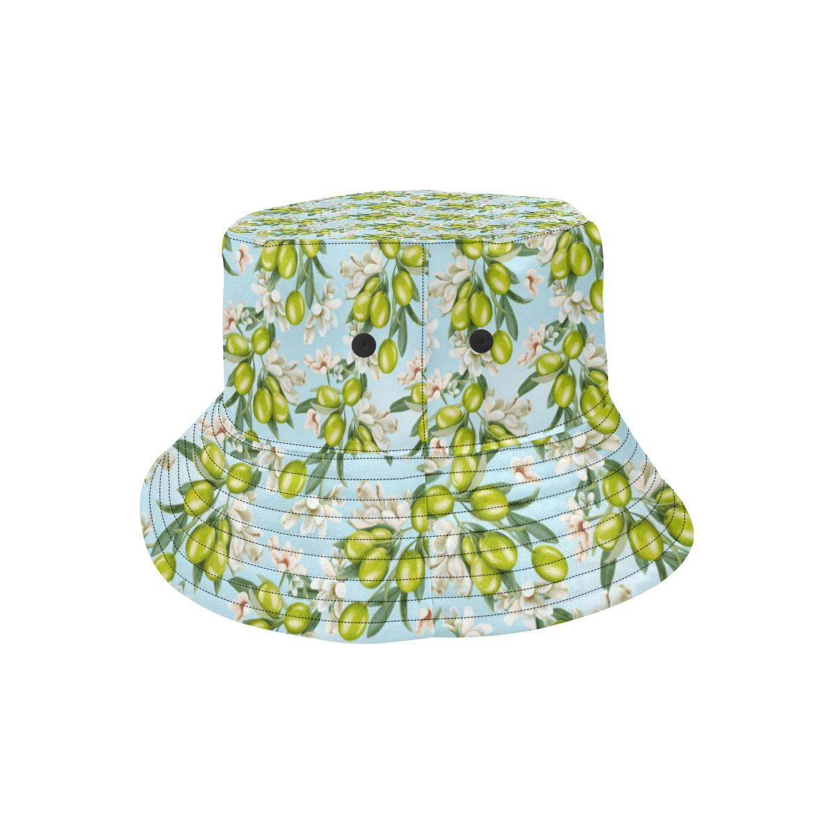 Elegant Olive Floral Print Unisex Bucket Hat