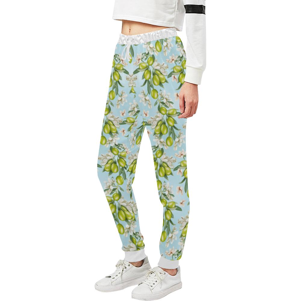Elegant Olive Floral Print Unisex Casual Sweatpants (Model L11)-JTAMIGO.COM