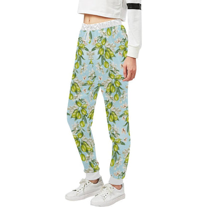 Elegant Olive Floral Print Unisex Casual Sweatpants (Model L11)-JTAMIGO.COM