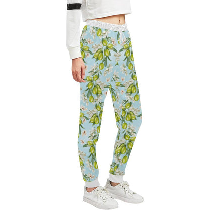 Elegant Olive Floral Print Unisex Casual Sweatpants (Model L11)-JTAMIGO.COM