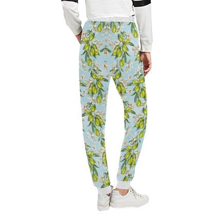 Elegant Olive Floral Print Unisex Casual Sweatpants (Model L11)-JTAMIGO.COM
