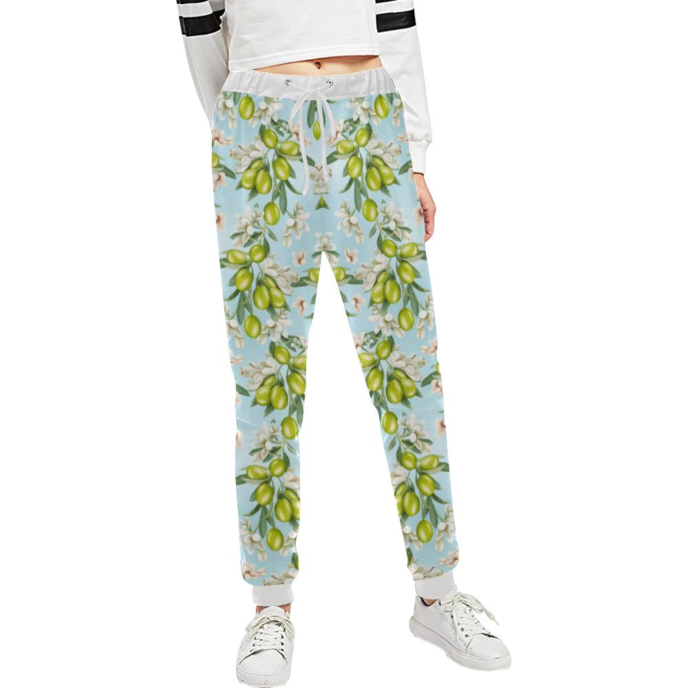 Elegant Olive Floral Print Unisex Casual Sweatpants (Model L11)-JTAMIGO.COM