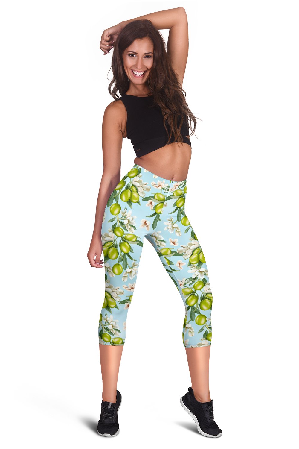 Elegant Olive Floral Print Women Capris
