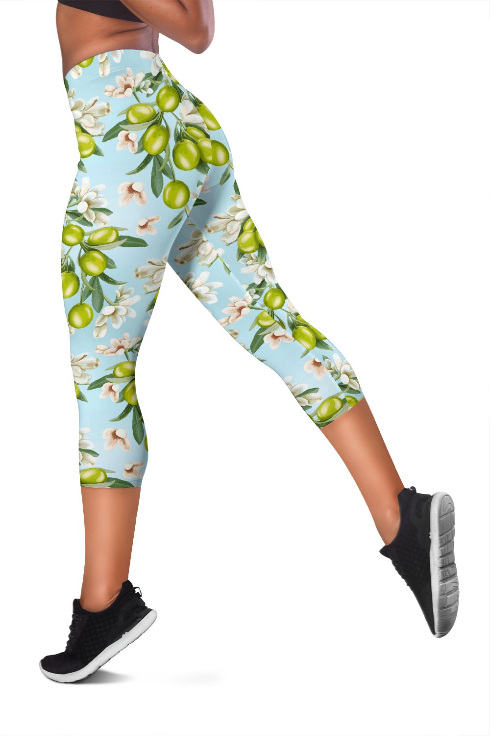 Elegant Olive Floral Print Women Capris