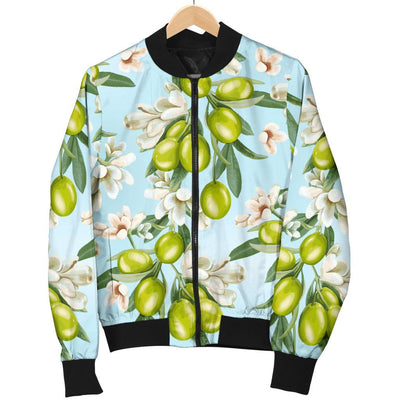 Elegant Olive Floral Print Women Casual Bomber Jacket