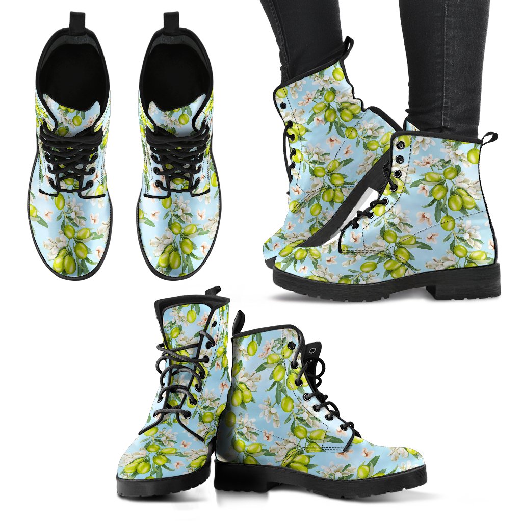 Elegant Olive Floral Print Women Leather Boots-JTAMIGO.COM