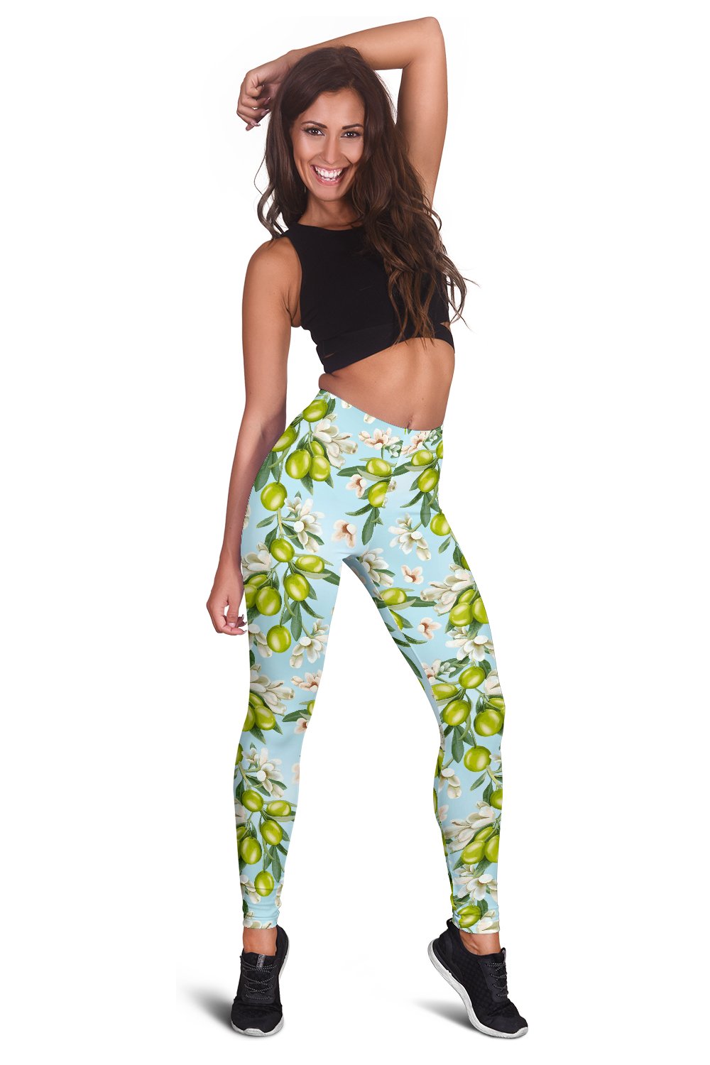 Elegant Olive Floral Print Women Leggings